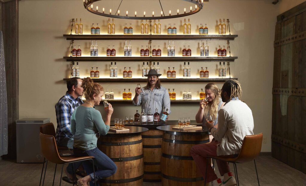 friends drinking whiskey flights